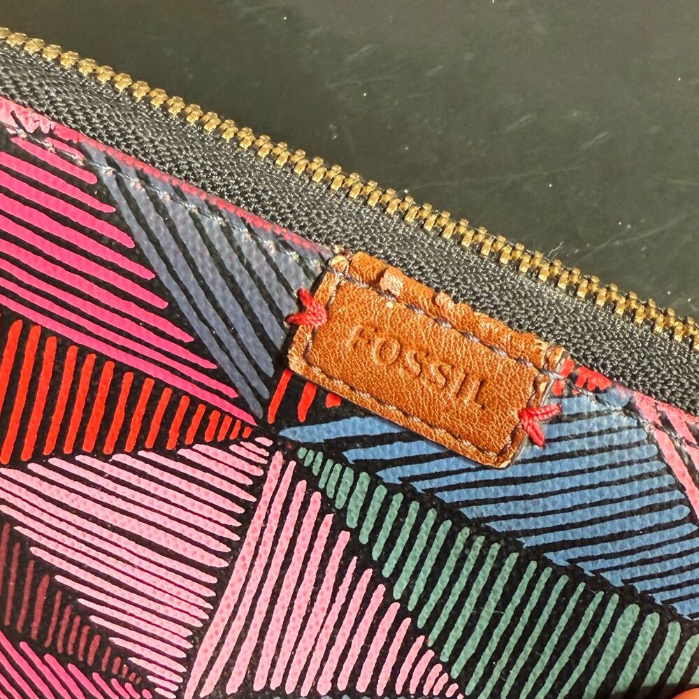 Vintage Fossil Peyton Multicolor Clutch Wallet Women's Zip Around